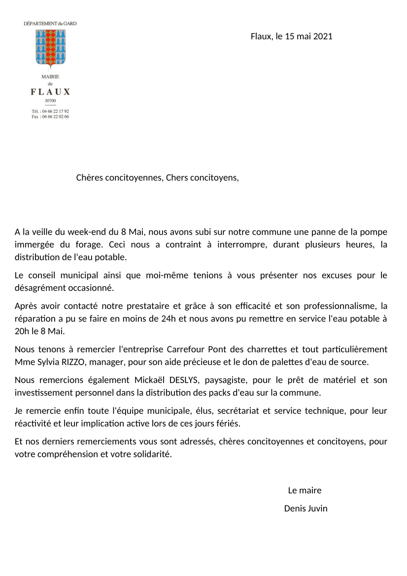Remerciment du maire
